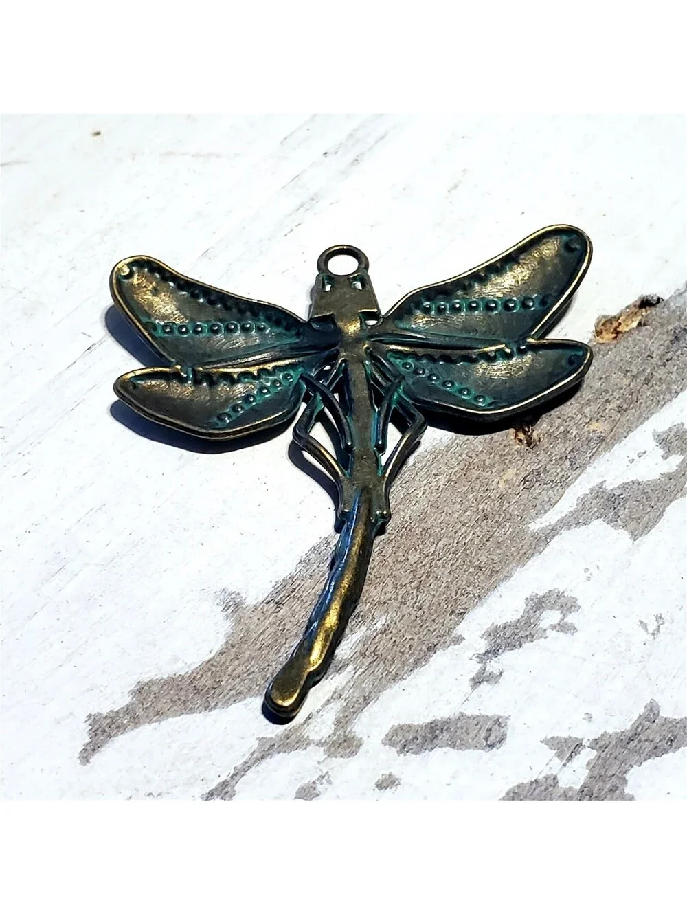 Verdigris Patina Bronze Old Antique Look Carved 55x50mm Dragonfly Pendant